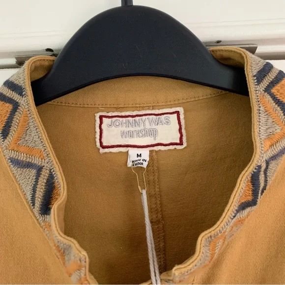 Johnny Was Workshop Jacket Amika Peplum Military Embroidered Boho Khaki Size M